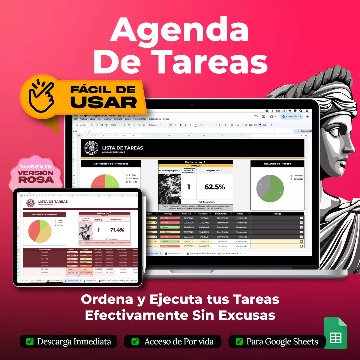 Pack Mentalidad - 3 plantillas en Google Sheets para desarrollar mentalidad estoica (vista 3) — vista 3