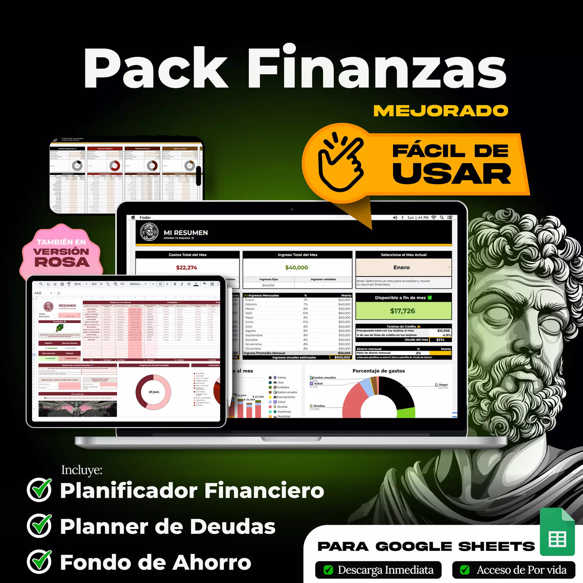 Pack Semi Dios - 12 plantillas en Google Sheets para dominar hábitos, finanzas y mentalidad (vista 4) — vista 4