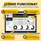 Tracker de Hábitos en Google Sheets mostrando racha diaria activa y resumen mensual de cumplimiento (vista 2) — vista 2