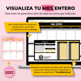 Agenda de Tareas en Google Sheets mostrando lista de prioridades y vista semanal organizada (vista 3) — vista 3