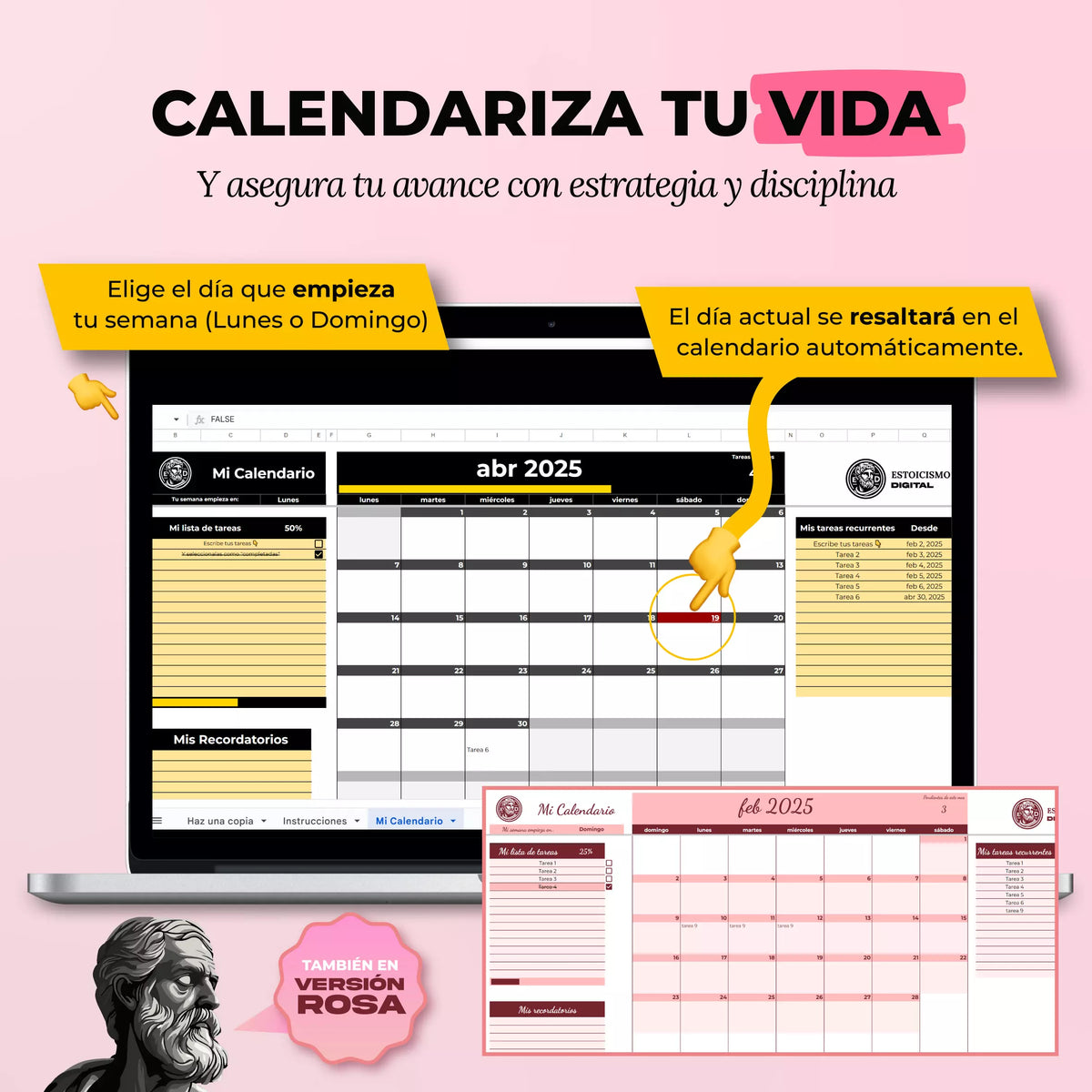 Calendario Automatizado en Google Sheets mostrando vista mensual con eventos y planificación anual (vista 2) — vista 2