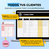 CRM de Administración de Clientes en Google Sheets mostrando tabla de contactos y pipeline de ventas (vista 3) — vista 3