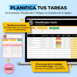 Planificador Gantt en Google Sheets mostrando diagrama de barras con tareas, plazos y responsables de proyecto (vista 3) — vista 3