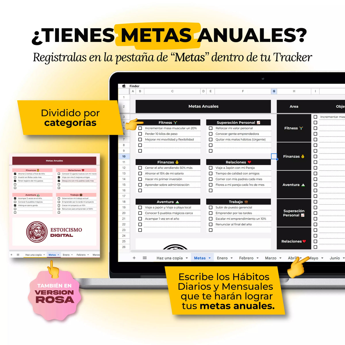 Tracker de Hábitos en Google Sheets mostrando racha diaria activa y resumen mensual de cumplimiento (vista 4) — vista 4