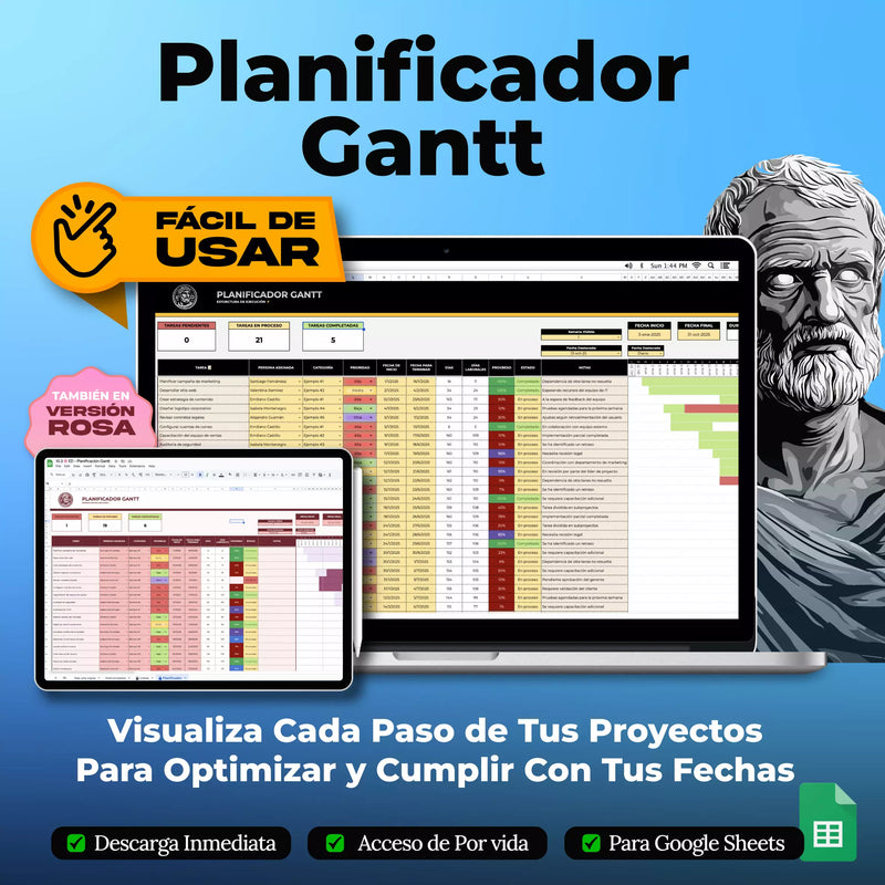 Plantilla Gantt Google Sheets - diagrama de gestión de proyectos