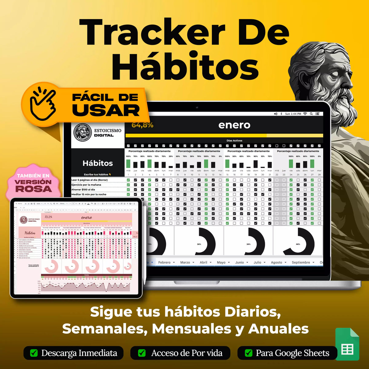Pack Hábitos - 4 plantillas en Google Sheets para construir hábitos diarios (vista 3)