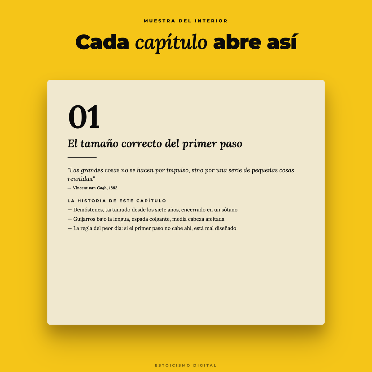 Muestra del interior: cómo abre cada capítulo, con cita y bullets — vista 4